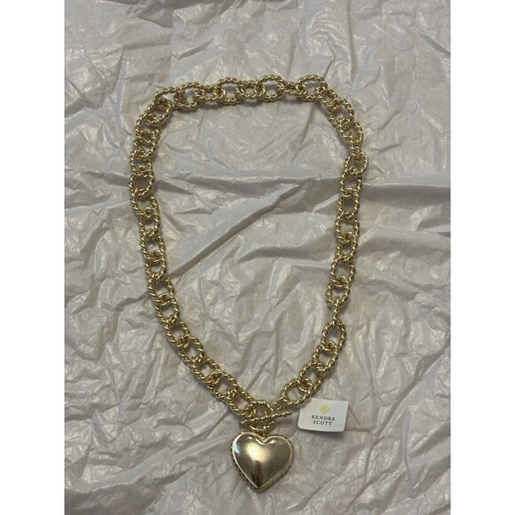 KENDRA SCOTT Haisley Heart Gold Statement Necklace Blush Mother-of-Pearl NWT - Picture 5 of 10